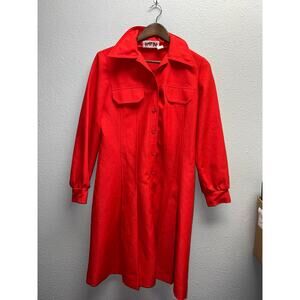 Womens Vintage Leslie Fay Dress Original Red Button Top 1970s Women 70s M